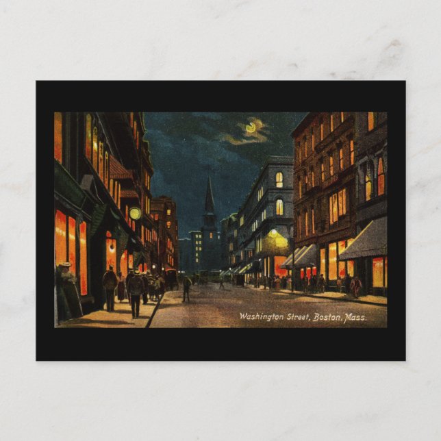 Washington St Boston MA in der Nacht Postkarte (Vorderseite)
