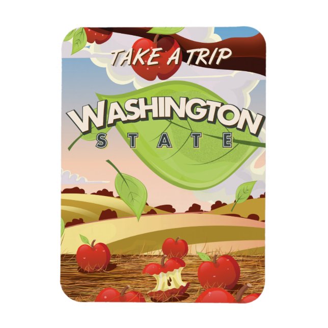 Washington Staat Apple Trevel Poster Cartoon. Magnet (Vertikal)