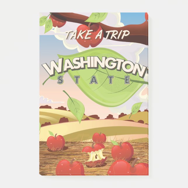 Washington Staat Apple Trevel Poster Cartoon. Post-it Klebezettel (Vorderseite)