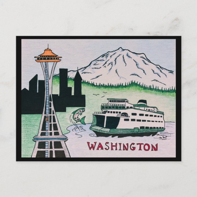 Washington Staat Illustration Postcard Postkarte (Vorderseite)