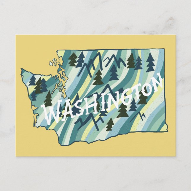 Washington Staat Illustriert Map Postkarte (Vorderseite)