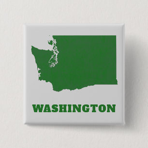 Washington Staat Map Green and White Square Button