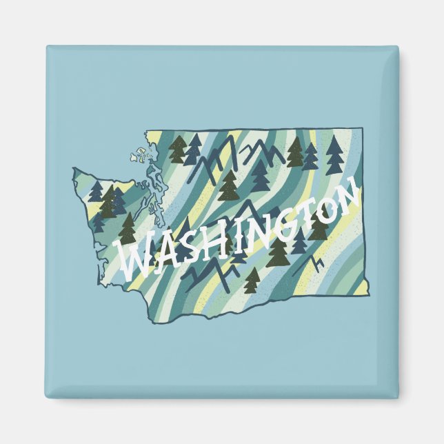 Washington Staat Map Illustration Magnet (Vorne)