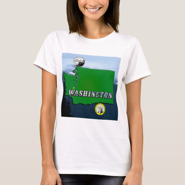 Washington Staat Map Imitate Viertel, Siegel, Berg T-Shirt (Vorderseite)