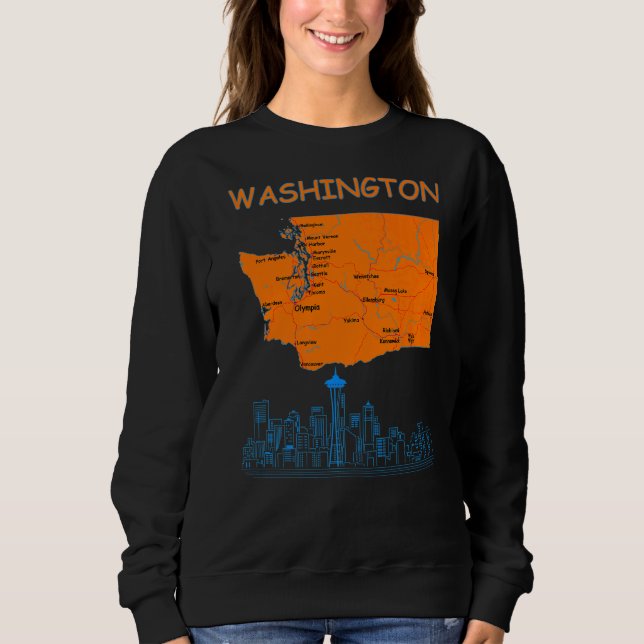 Washington Staat Map Major Cities City Skyline Sweatshirt (Vorderseite)