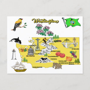 Washington Staat Map mit Touristenzielen Postkarte