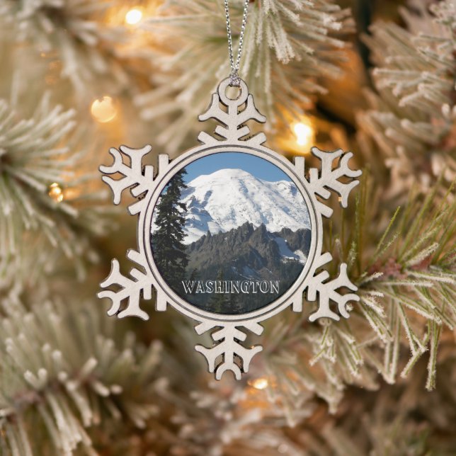 Washington Staat Mount Rainier Schneeflocken Zinn-Ornament (Baum)