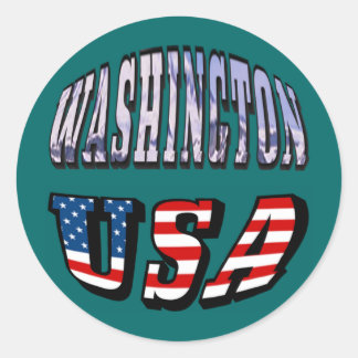 Washington Staat Picture und USA Flag Text Runder Aufkleber