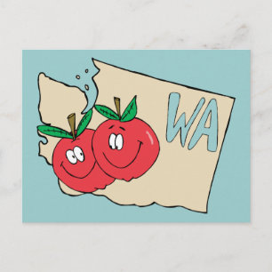 Washington Staat WA Cartoon Map mit Apple Art Postkarte