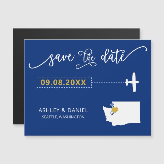 Washington Staat Wedding Save the Date Card, Map Magneteinladung (Vorne/Hinten)