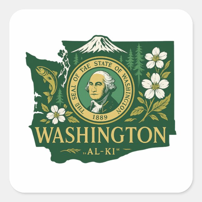 Washington Staatsstolz Quadratischer Aufkleber (Vorderseite)