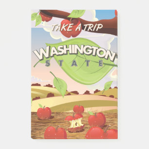 Washington State Apfelbaum Reiseplakat Cartoon. Post-it Klebezettel