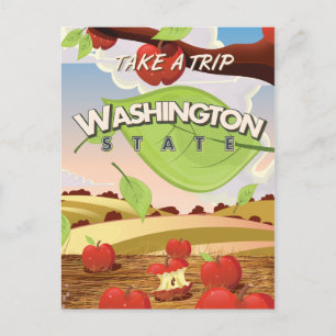 Washington State Apfelbaum Reiseplakat Cartoon Postkarte