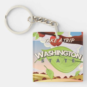 Washington State Apfelbaum Reiseplakat Cartoon. Schlüsselanhänger