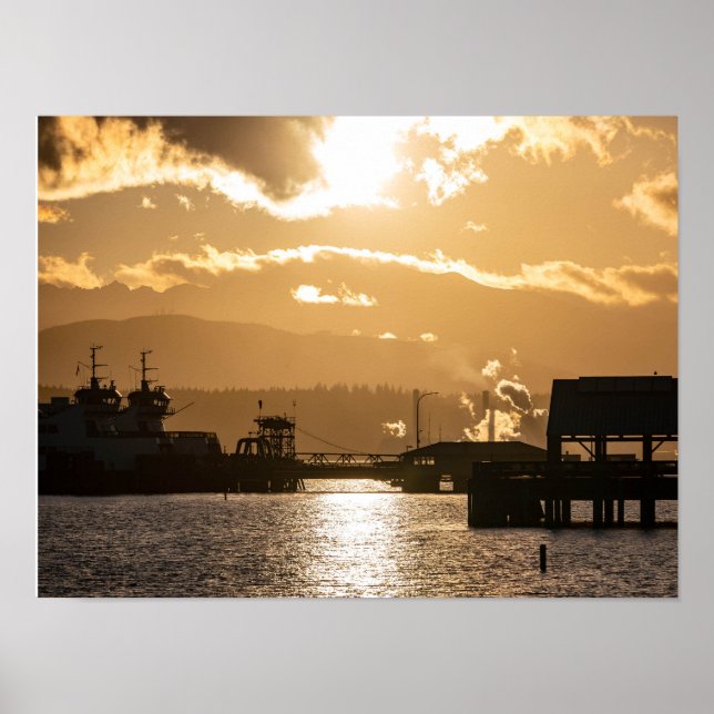 Washington State Ferries At Sunset Photography Poster (Vorne)
