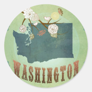 Washington State Karte – Grün Runder Aufkleber