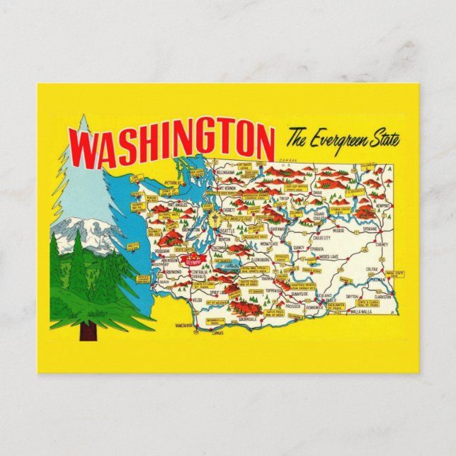Washington State Map Vintage Postcard Postkarte (Vorderseite)