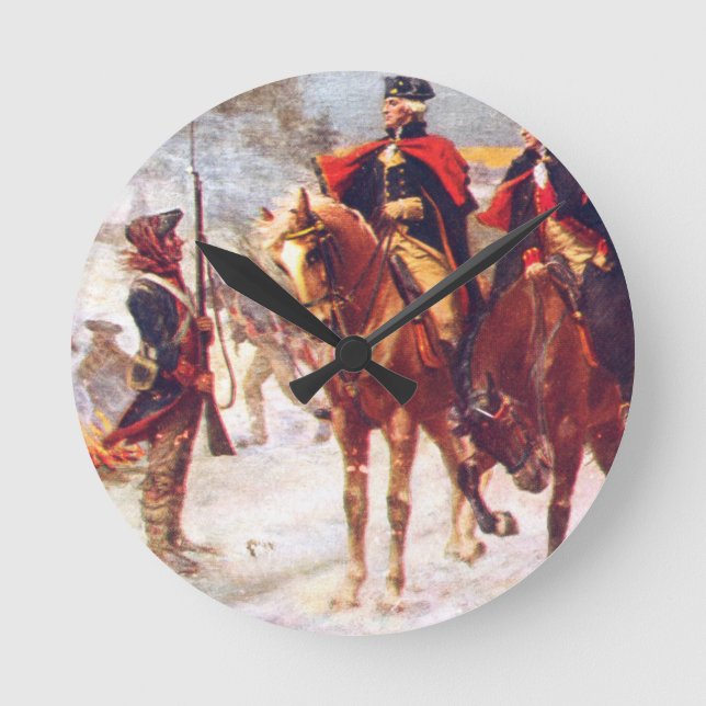 Washington und Lafayette im Valley Forge Runde Wanduhr (Vorderseite)