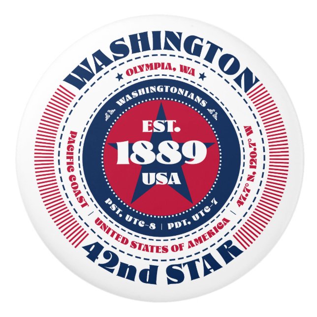 Washington US Staat Red White Blue Typografy Keramikknauf (Vorderseite)