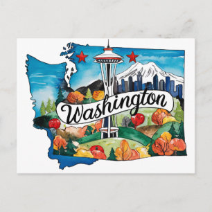 Washington USA Bundesstaat geformte Vintage-Wasser Postkarte
