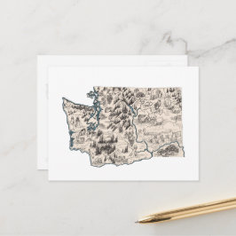 Washington Vintag Picture Map Antik Staat Chart Postkarte
