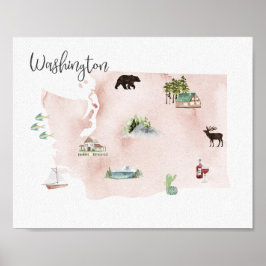 Washington Wanderlust Sehenswürdigkeit Map Poster