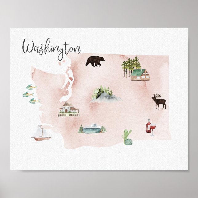 Washington Wanderlust Sehenswürdigkeit Map Poster (Vorne)