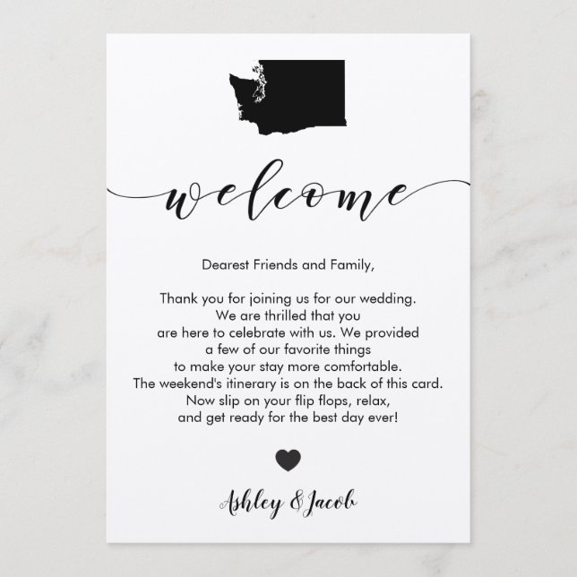 Washington Wedding Welcome Letter & Itinerary Card Programm (Vorderseite)
