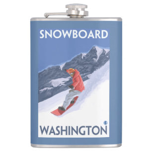 WashingtonSnowboarding Vintages Reise-Plakat Flachmann