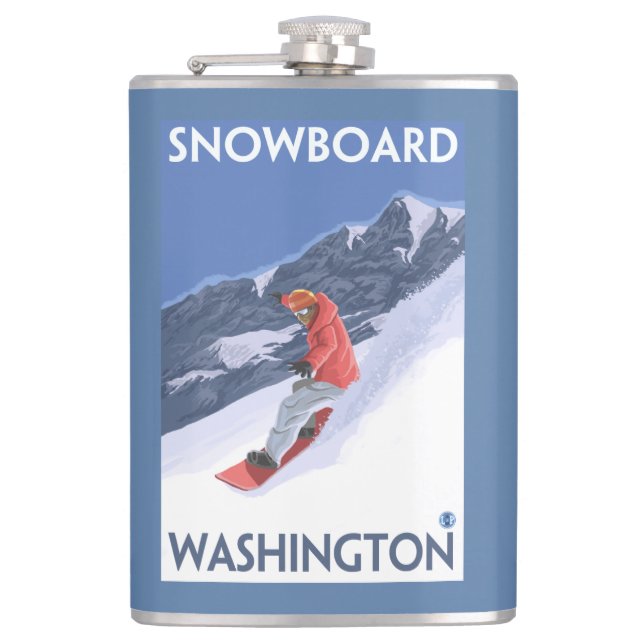WashingtonSnowboarding Vintages Reise-Plakat Flachmann (Vorderseite)