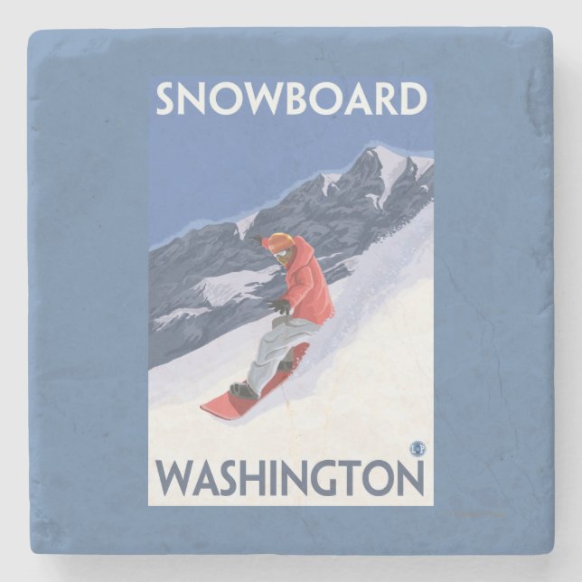 WashingtonSnowboarding Vintages Reise-Plakat Steinuntersetzer (Vorderseite)