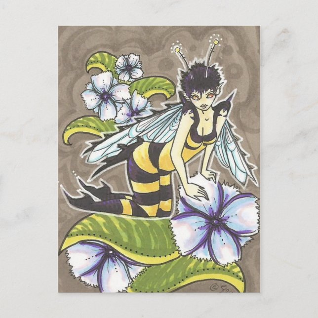 Wasp Fairy Cartoon Fantasy Art Postkarte (Vorderseite)