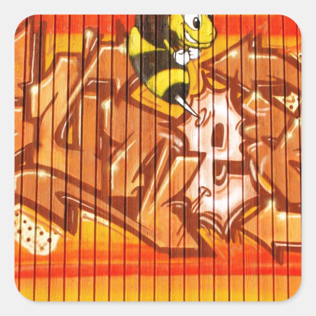 Wasp Graffiti Wall Quadratischer Aufkleber (Vorderseite)