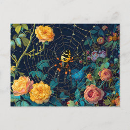 Wasp Spider in einem Web zwischen Rose Hedge Illus Postkarte