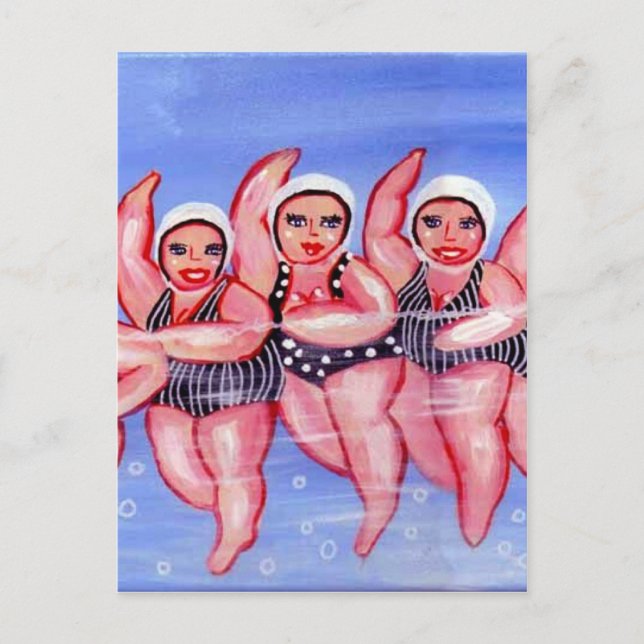 Wasser Aerobic Divas Spaß Whimsical Chubby Postkarte (Vorderseite)