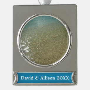 Wasser am Strand I Abstrakte Naturfotografie Banner-Ornament Silber
