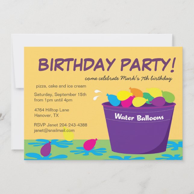Wasser-Ballon-Party Einladung (Vorderseite)