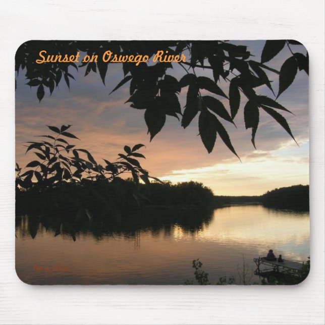 Wasser-Blätter und Fischer, Sonnenuntergang auf Mousepad (Vorne)