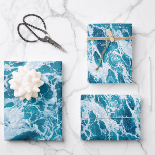 Wasser Blau und Weiße Ozeane Geschenkpapier Set
