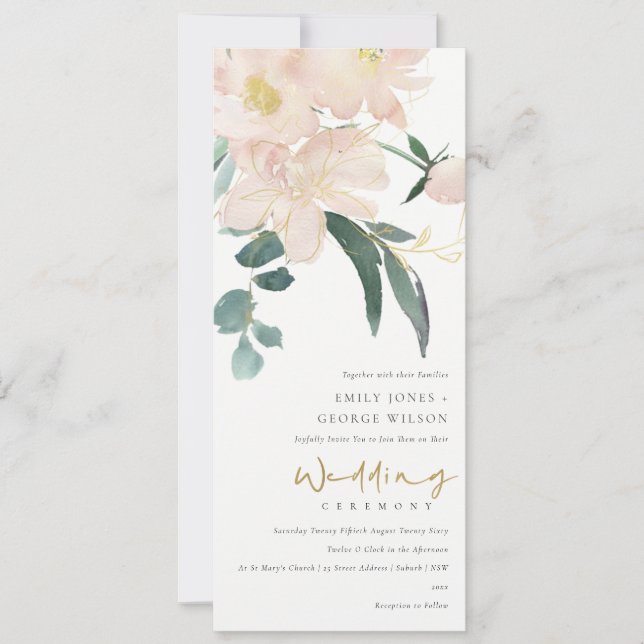 WASSER BLUSH GOLD FLORAL BUNCH WATERCOLOR WEDD EINLADUNG (Vorderseite)