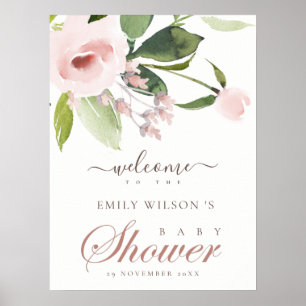 WASSER BLUSH PINK ROSE FLORAL BABY DUSCHE WILLKOMM POSTER