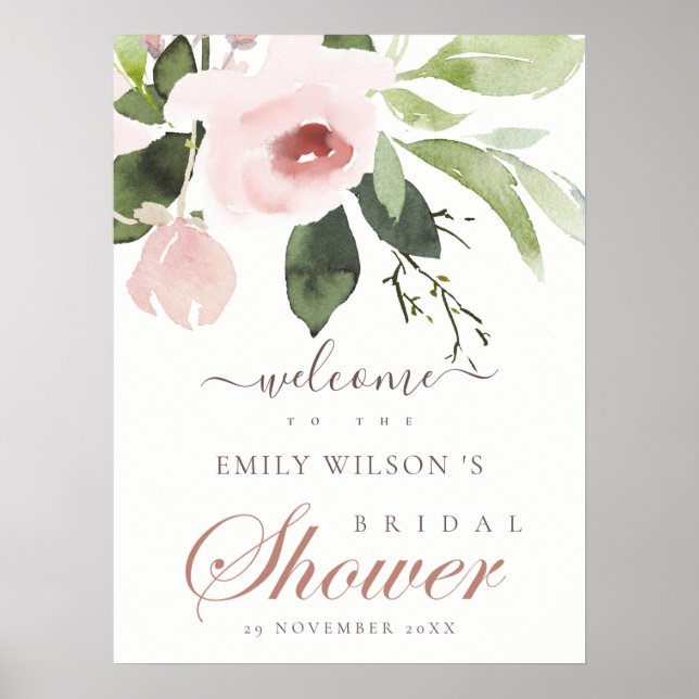 WASSER BLUSH PINK ROSE FLORAL BRAUTPARTY WILLKOMME POSTER (Vorne)