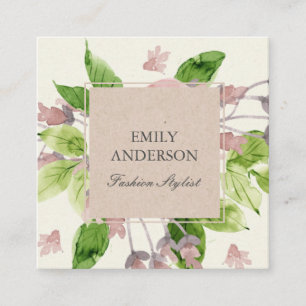 WASSER BLUSPINK GREEN WATERCOLOR FLORAL QUADRATISCHE VISITENKARTE