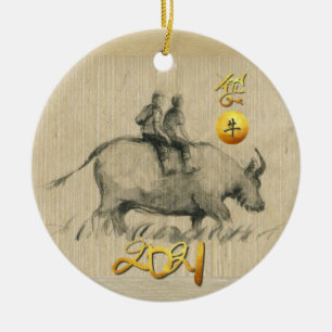 Wasser Buffalo Kinder Chinesisch Ox Year 2021 CRO Keramik Ornament
