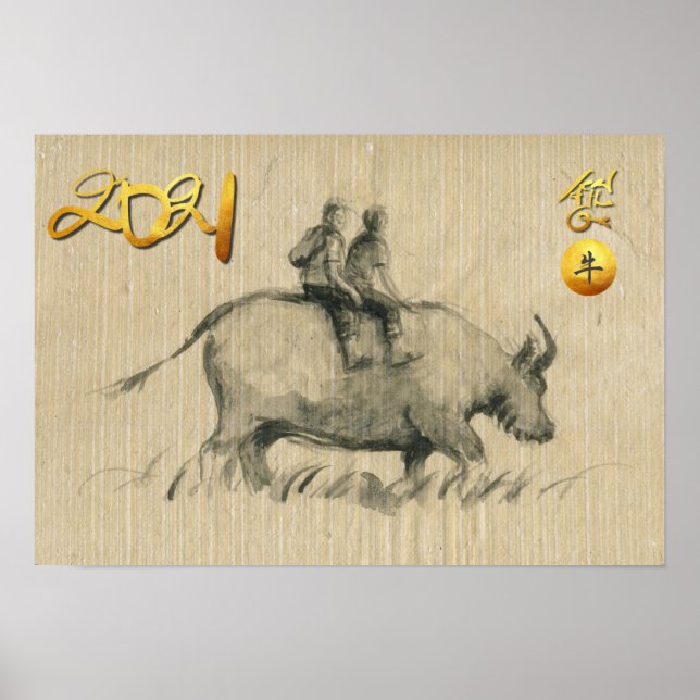 Wasser Buffalo-Kinder Chinesisch Ox Year 2021 HorP Poster (Vorne)