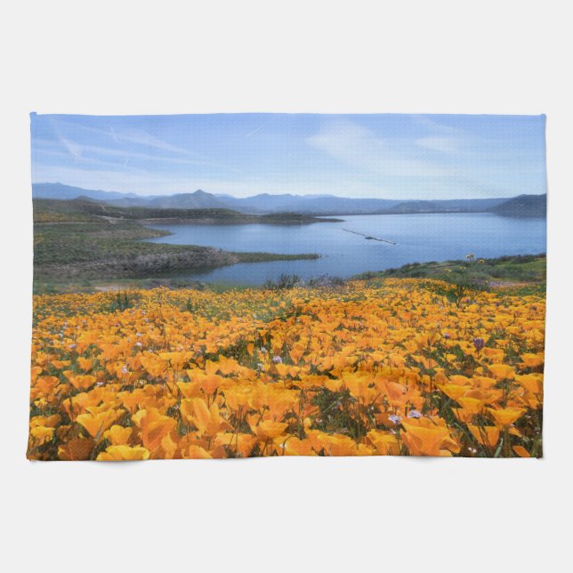 Wasser | California Lake with Golden Poppies Geschirrtuch (Horizontal)
