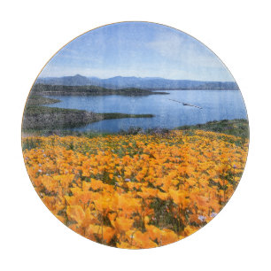 Wasser California Lake with Golden Poppies Schneidebrett