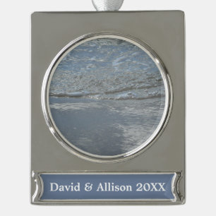 Wasser, das am Strand leckt, abstrakte Fotografie Banner-Ornament Silber