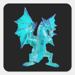 Wasser-Drache Fantasy-Kunst, Fabelwesen Quadratischer Aufkleber
