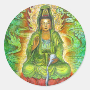 "Wasser-Drache" Kuan Yin Runder Aufkleber
